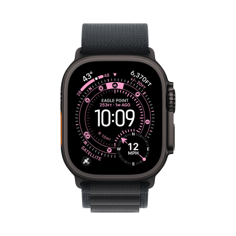 Apple Watch Ultra 3 49 мм, корпус из черного титана, ремешок Alpine черного цвета, размер M