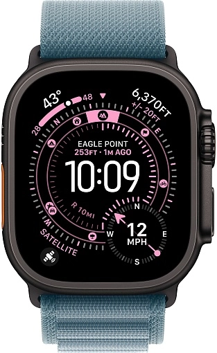 Apple Watch Ultra 3 49 мм, корпус из черного титана, ремешок Alpine нежно-голубого цвета, размер L